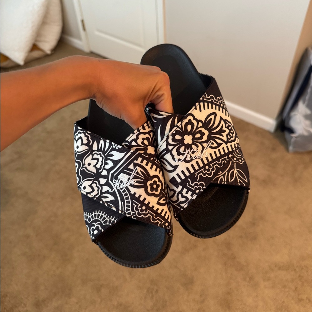Kith Black and White Bandana Slide Sandals